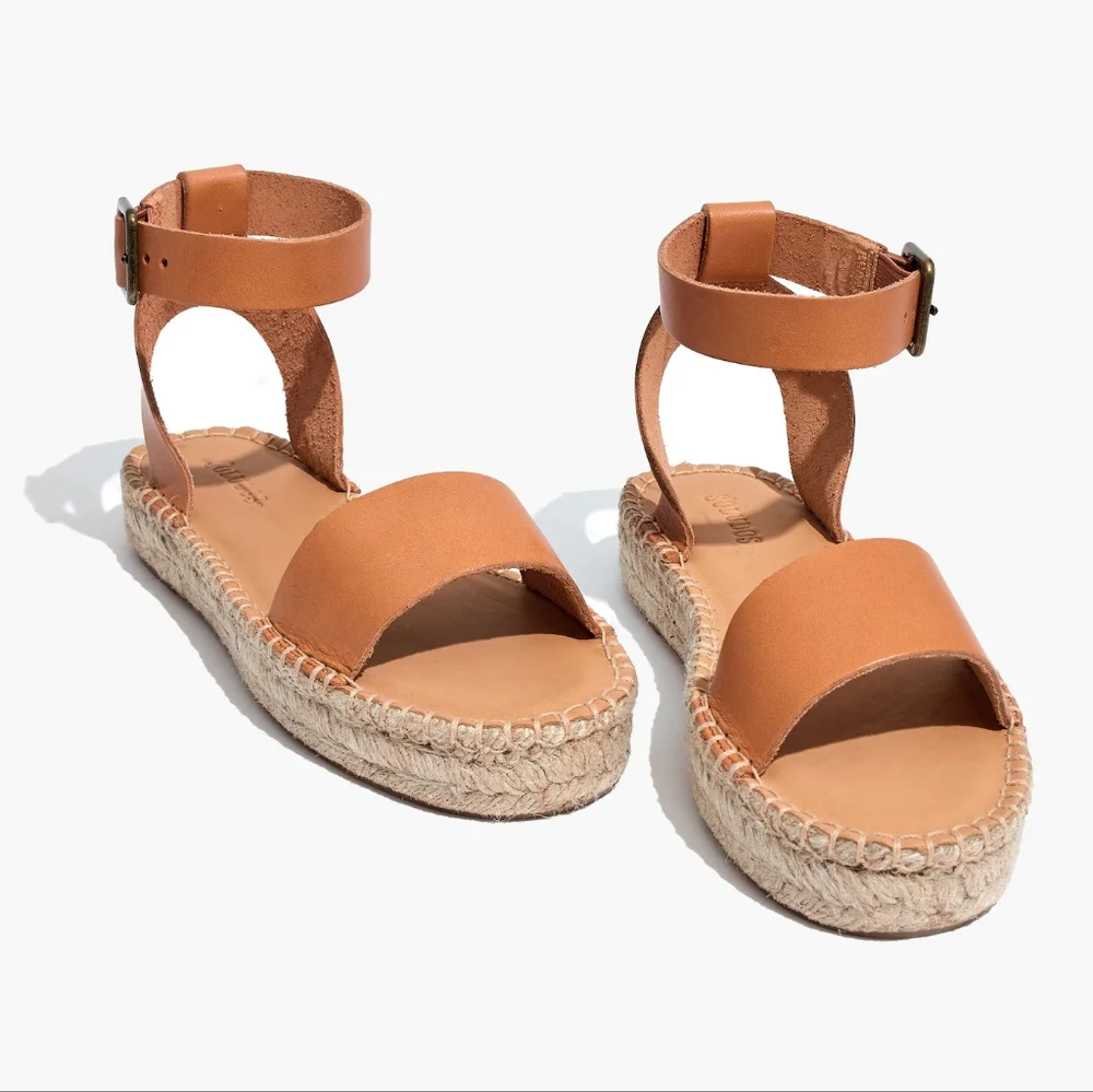 NEW Soludos Cadiz Brown Leather Espadrille Platform Sandals Size 9